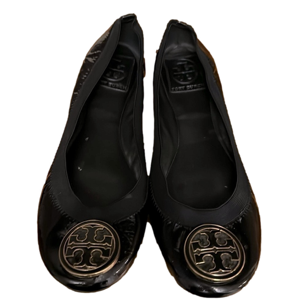 TORY BURCH Black Caroline Patent Leather Flat Size 8.5 - Picture 2 of 6